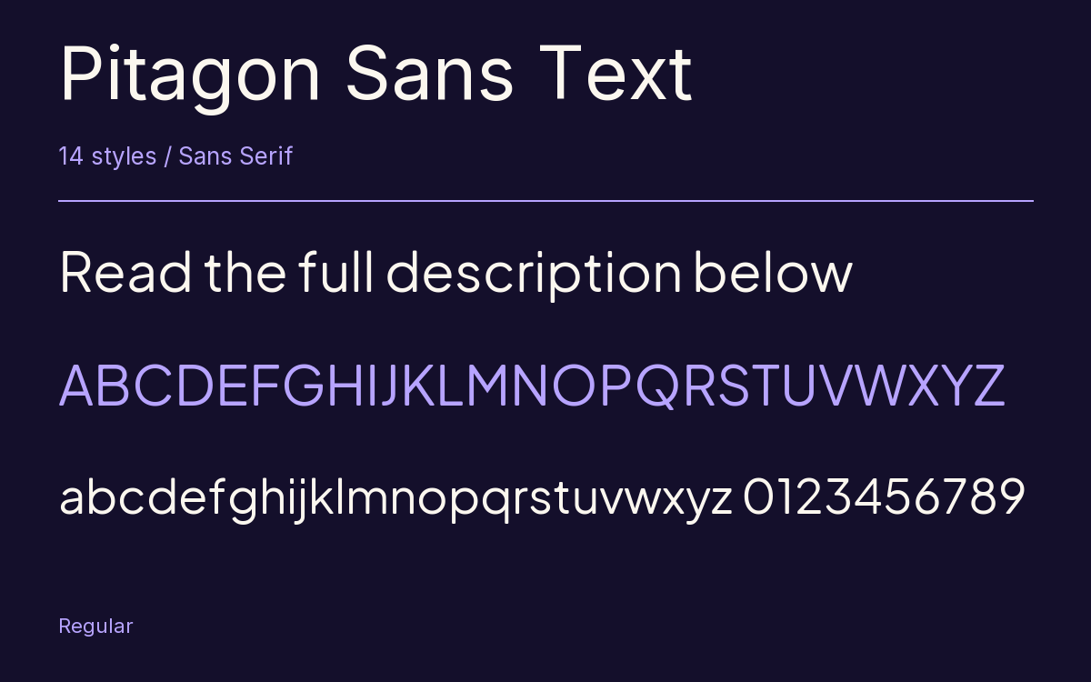 Pitagon Sans Text type specimen with letters and figures