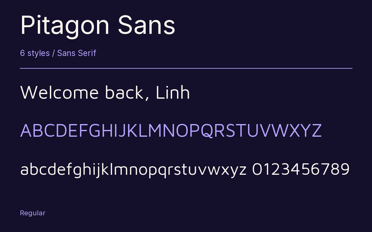 Pitagon Sans type specimen with letters and figures