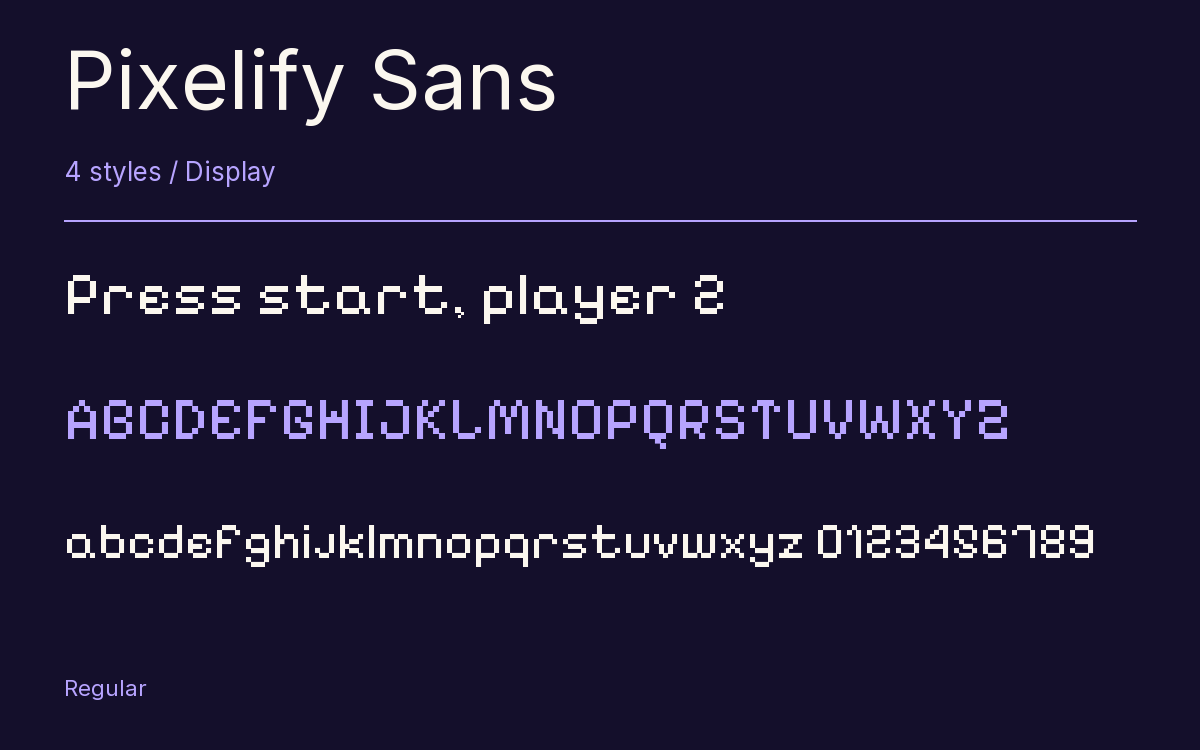 Pixelify Sans type specimen with letters and figures