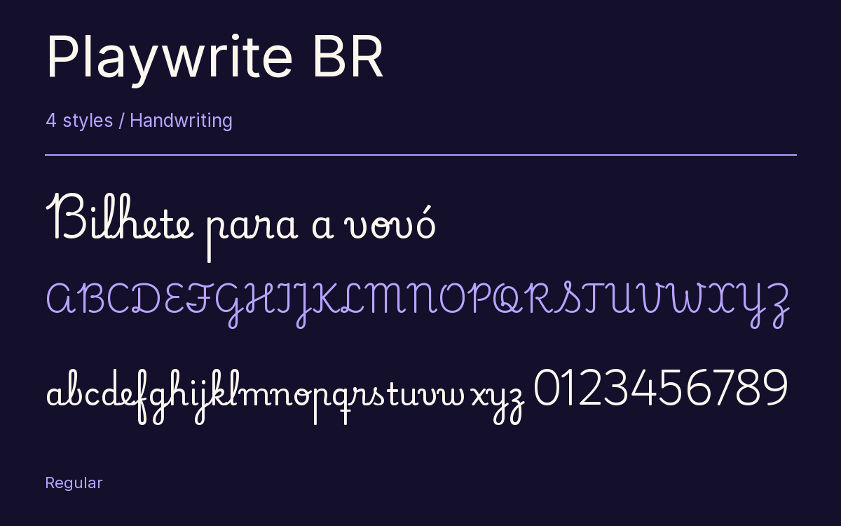 Playwrite BR type specimen with letters and figures