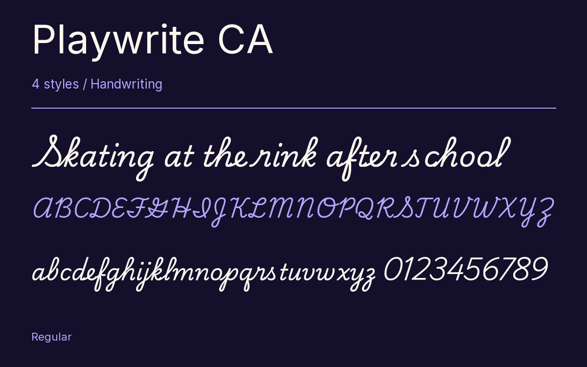 Playwrite CA type specimen with letters and figures