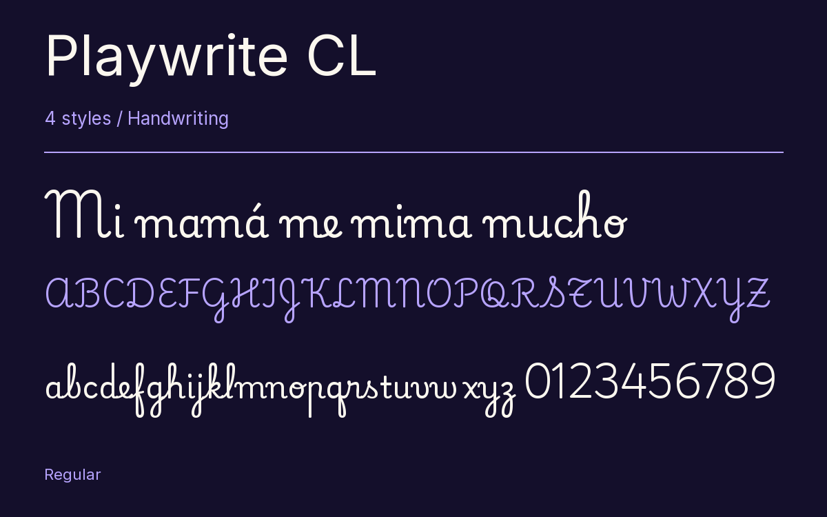 Playwrite CL type specimen with letters and figures