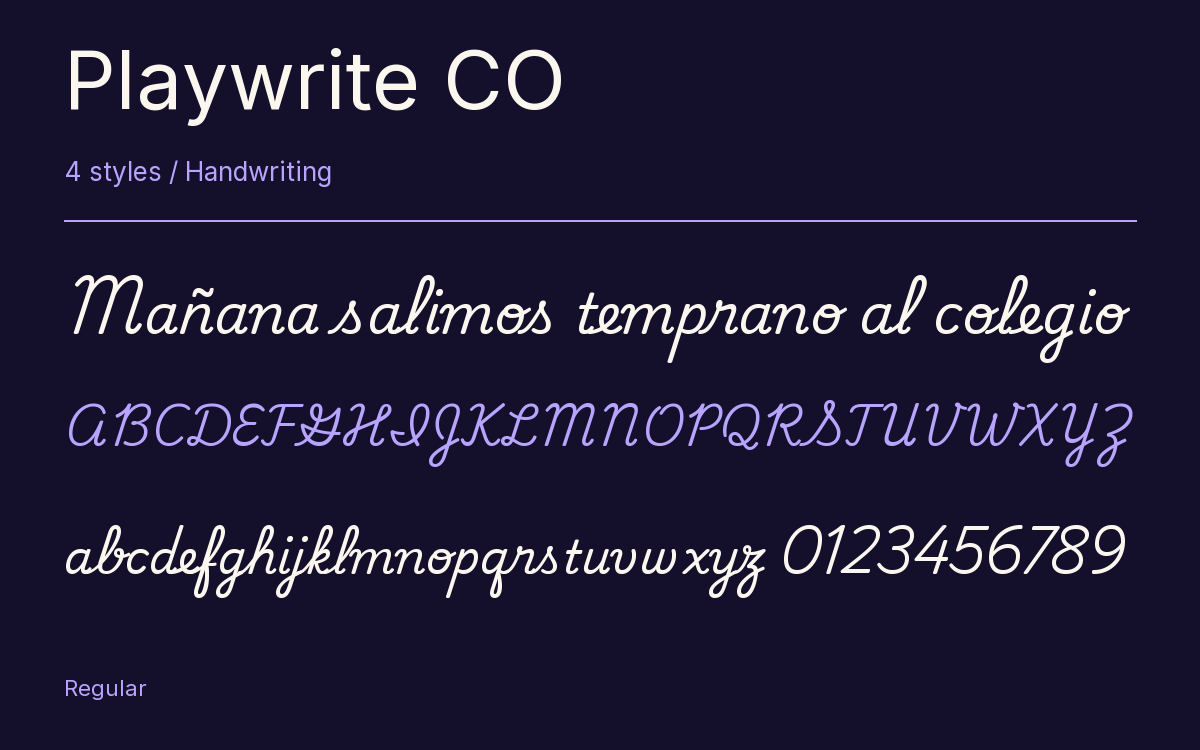 Playwrite CO type specimen with letters and figures