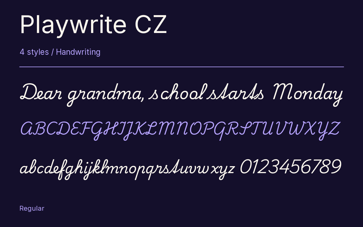 Playwrite CZ type specimen with letters and figures