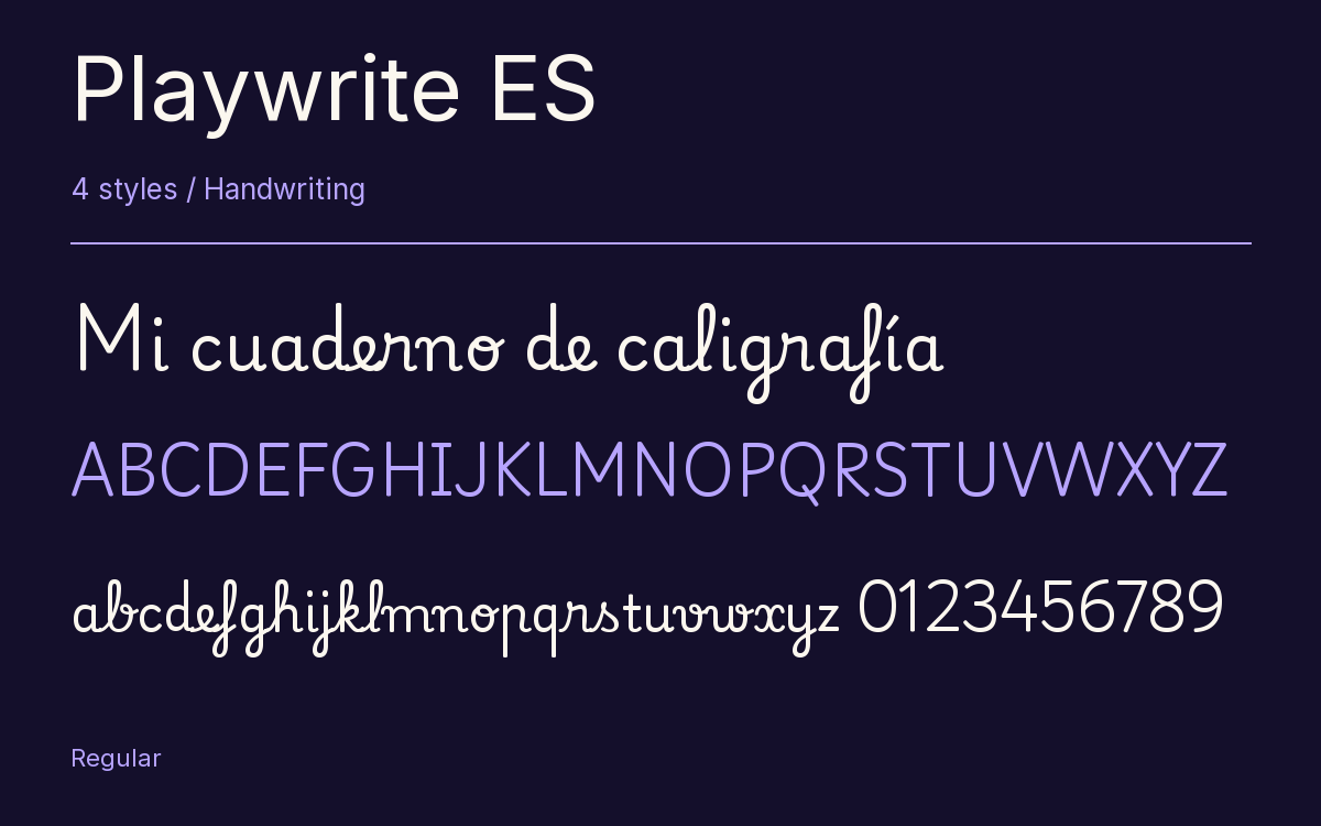 Playwrite ES type specimen with letters and figures