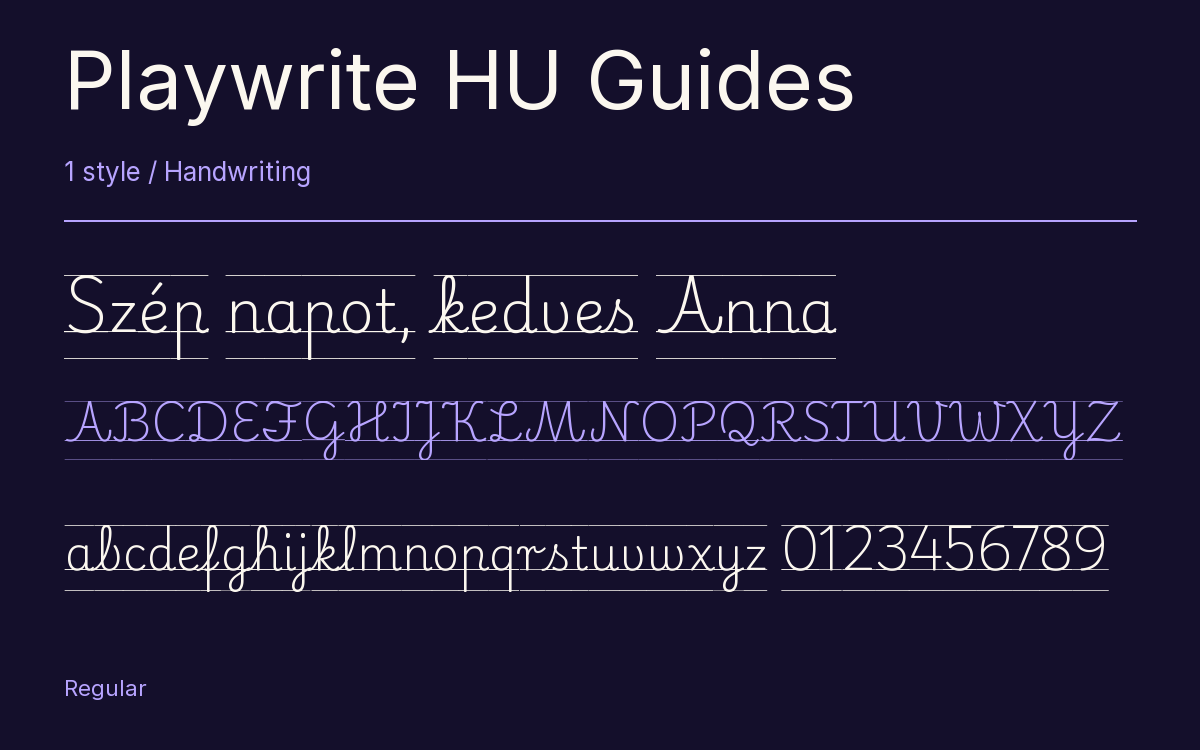 Playwrite HU Guides type specimen with letters and figures
