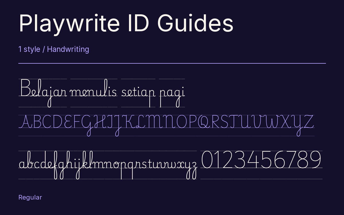 Playwrite ID Guides type specimen with letters and figures