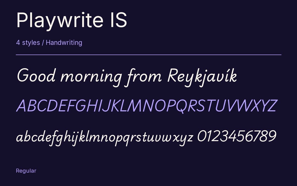 Playwrite IS type specimen with letters and figures