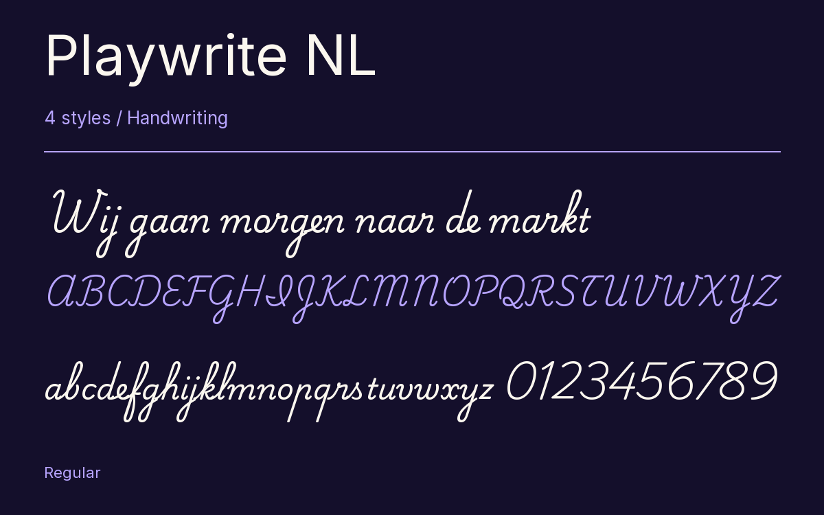 Playwrite NL type specimen with letters and figures