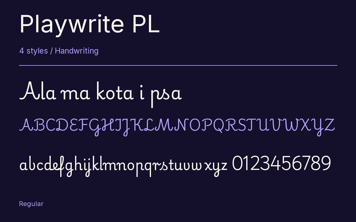 Playwrite PL type specimen with letters and figures