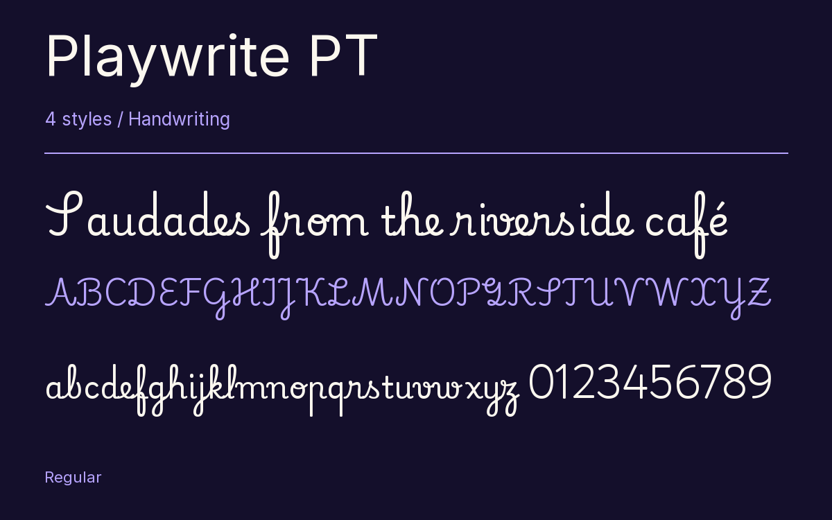 Playwrite PT type specimen with letters and figures