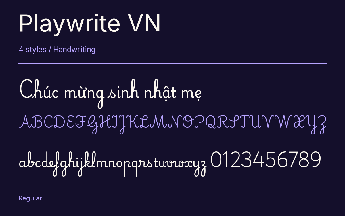 Playwrite VN type specimen with letters and figures