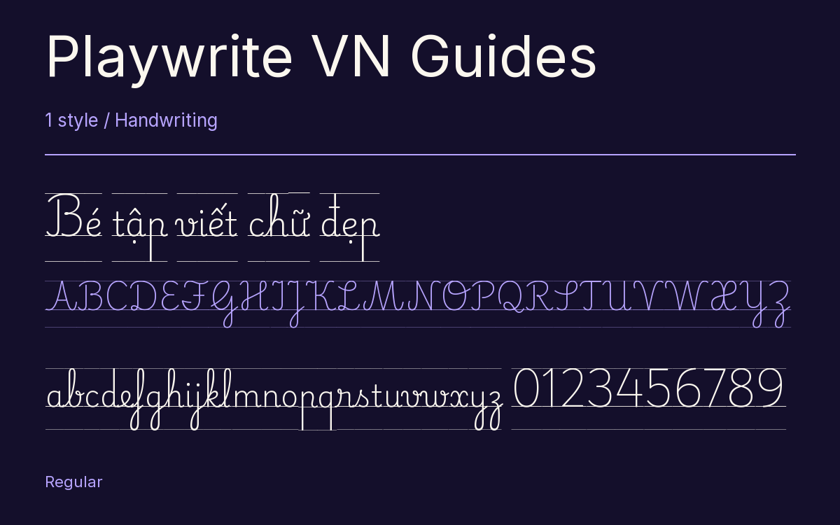Playwrite VN Guides type specimen with letters and figures
