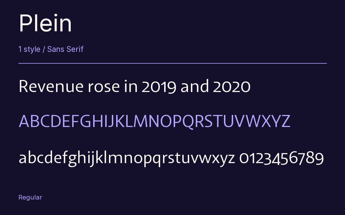Plein type specimen with letters and figures