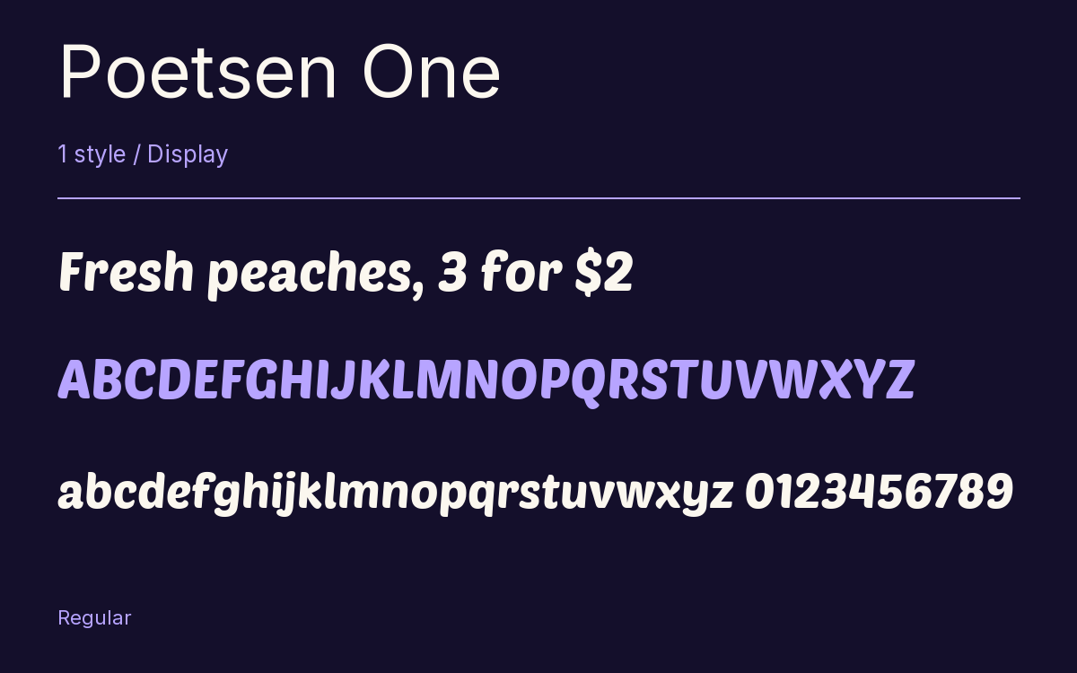 Poetsen One type specimen with letters and figures
