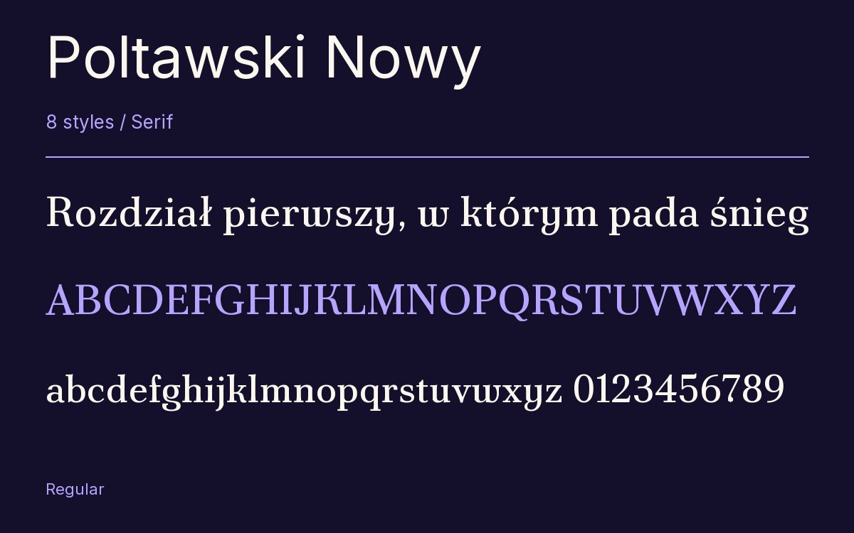 Poltawski Nowy type specimen with letters and figures
