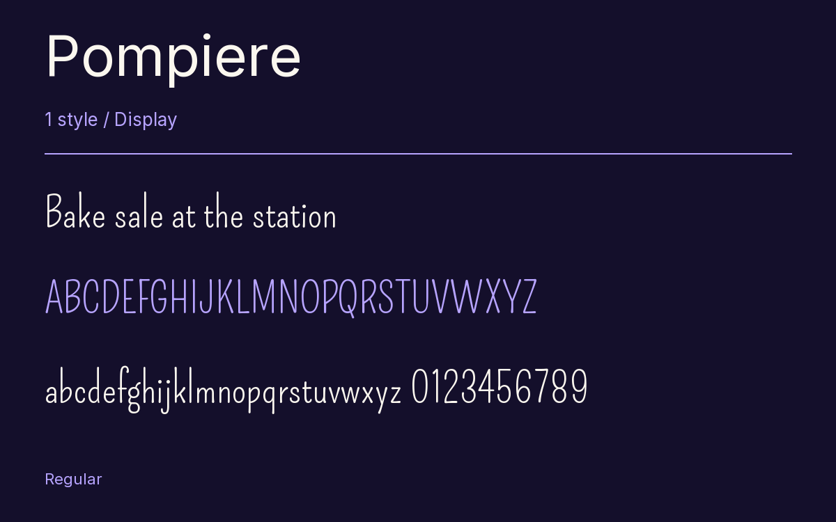 Pompiere type specimen with letters and figures