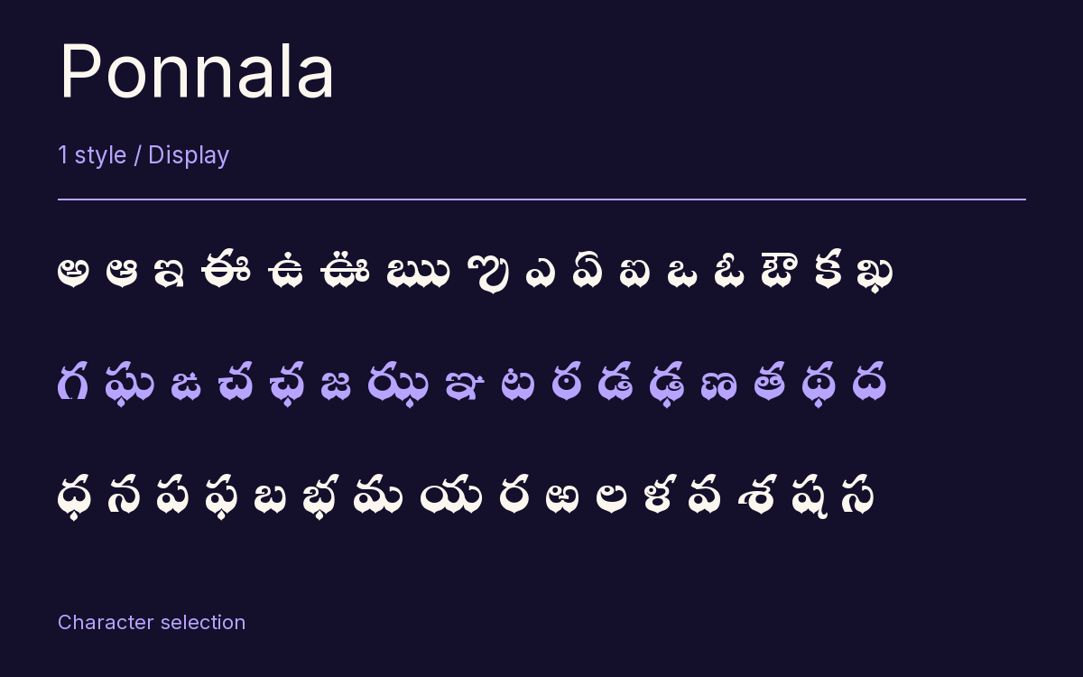 Ponnala type specimen with letters and figures
