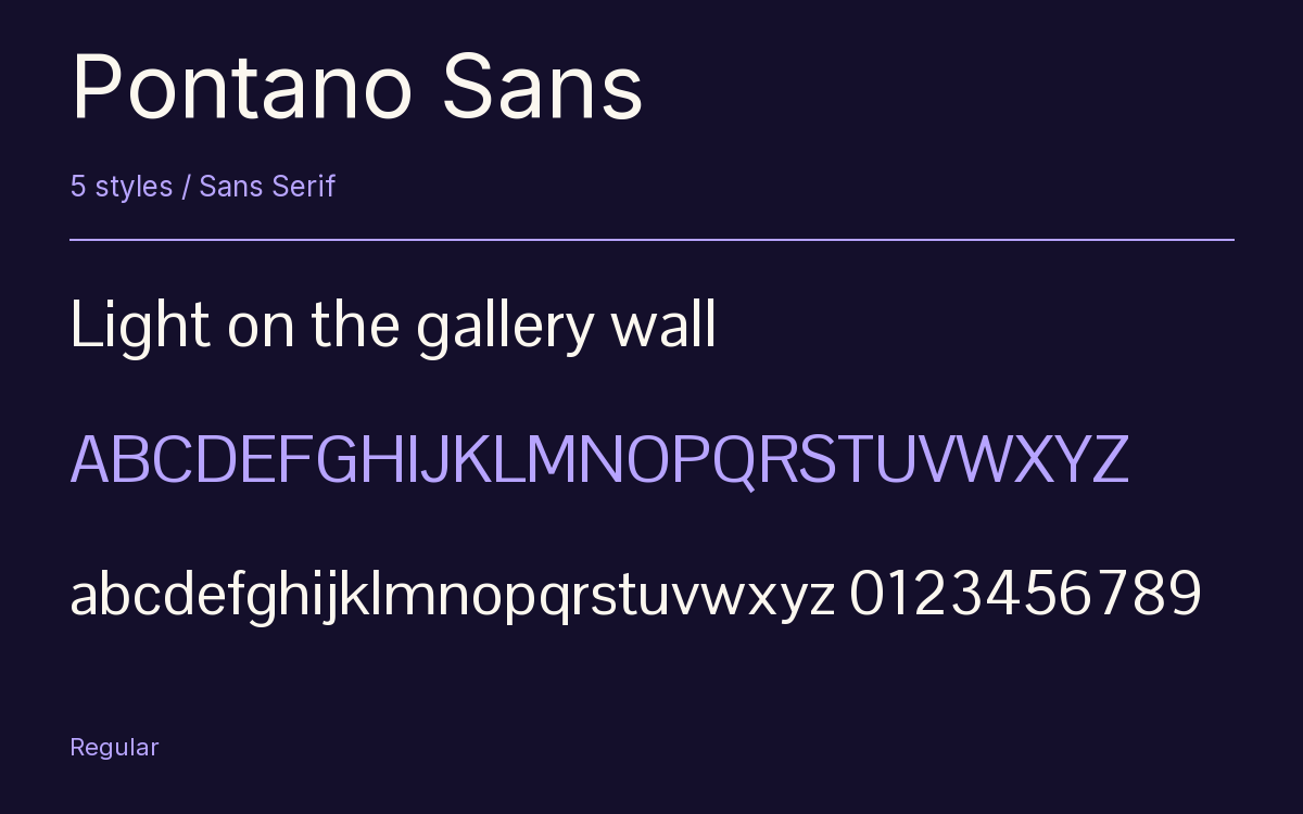 Pontano Sans type specimen with letters and figures