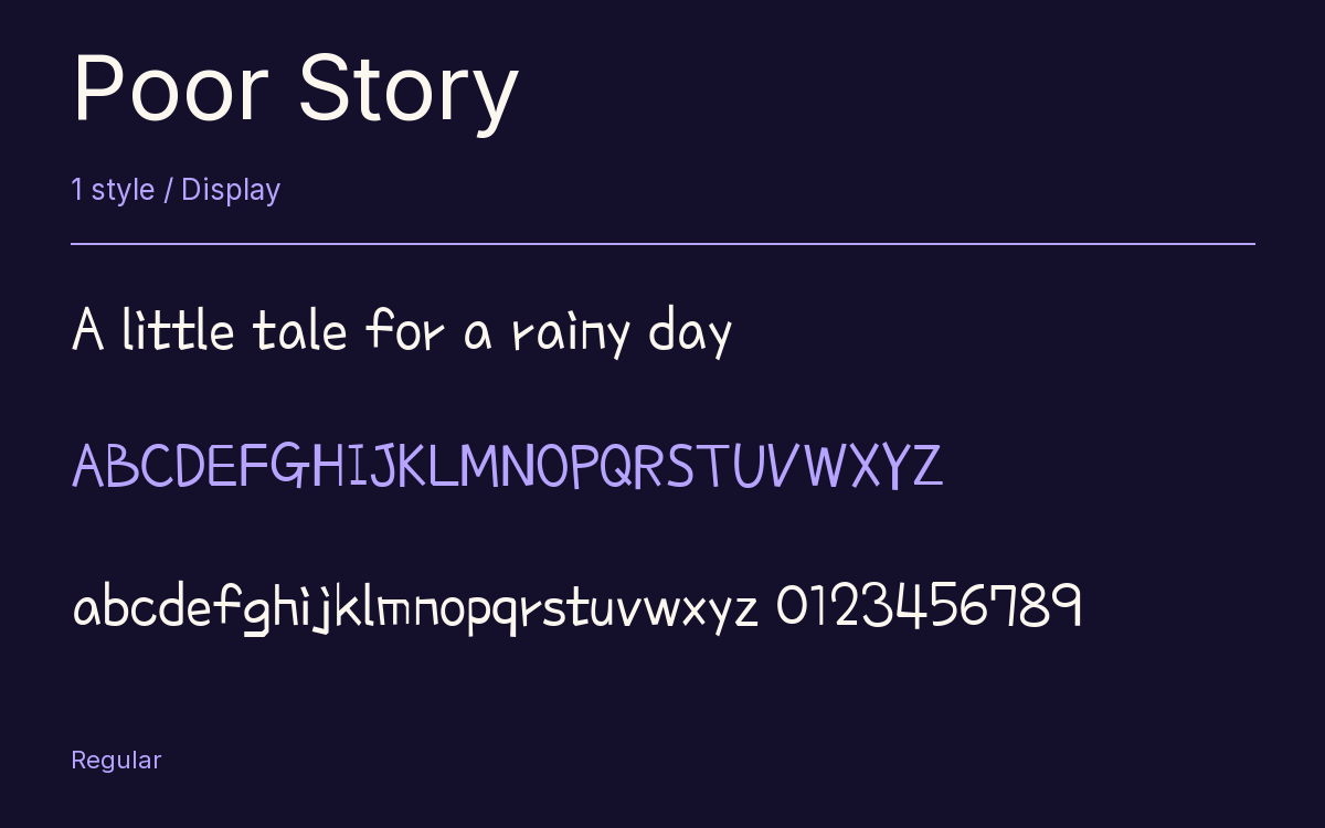 Poor Story type specimen with letters and figures