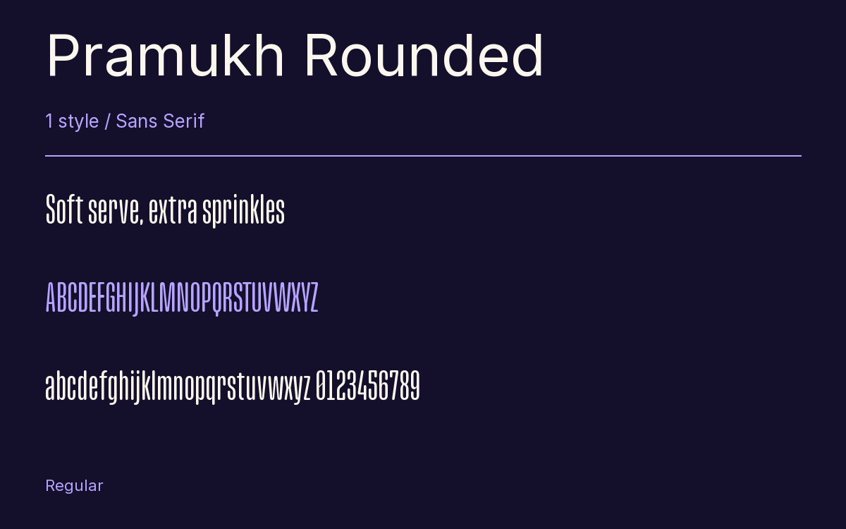 Pramukh Rounded type specimen with letters and figures