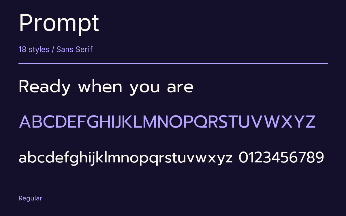 Prompt type specimen with letters and figures