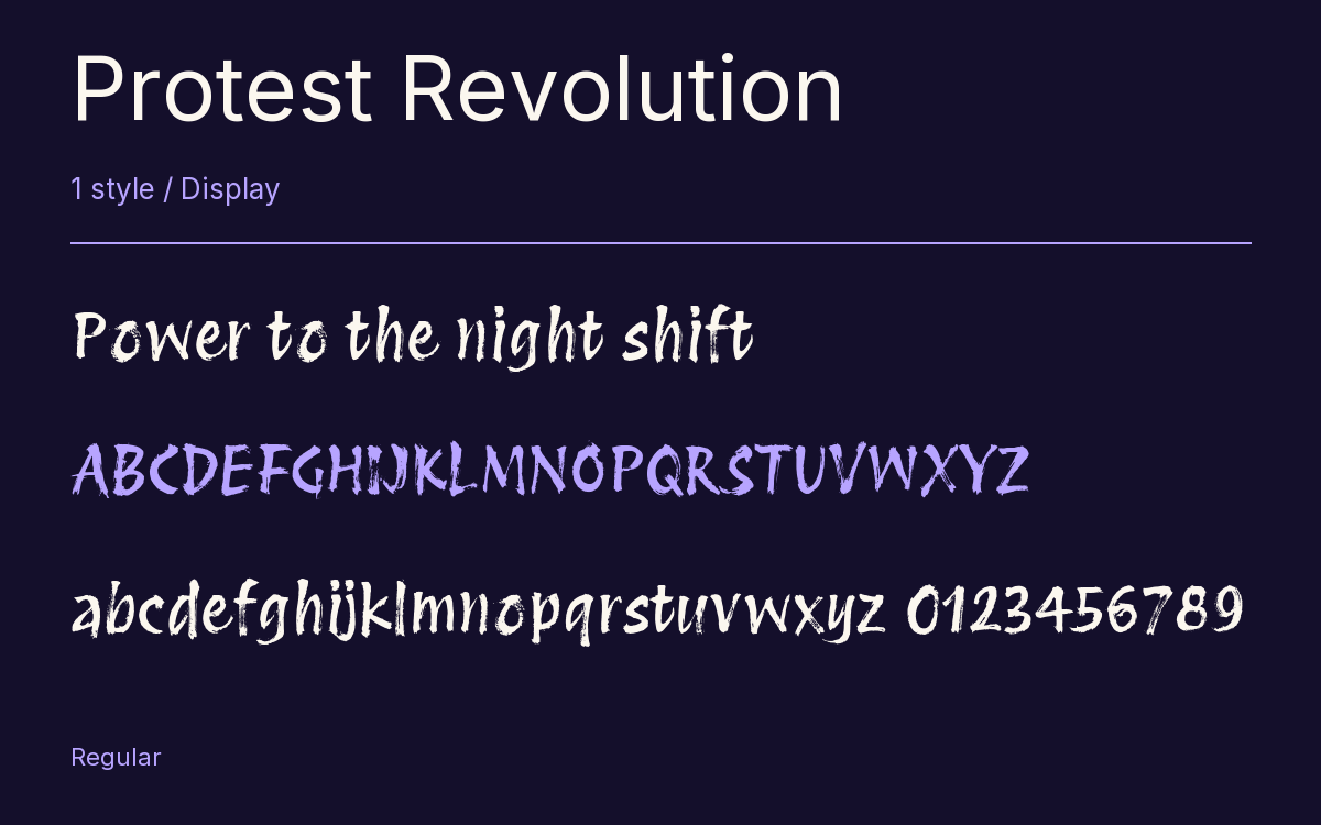 Protest Revolution type specimen with letters and figures