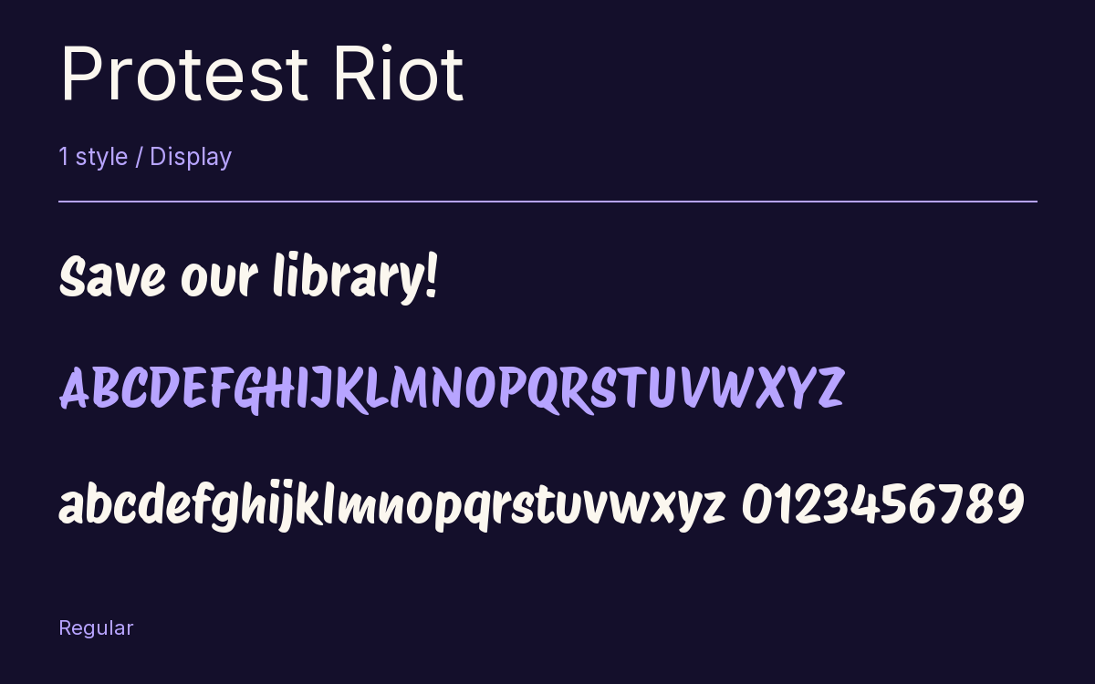 Protest Riot type specimen with letters and figures