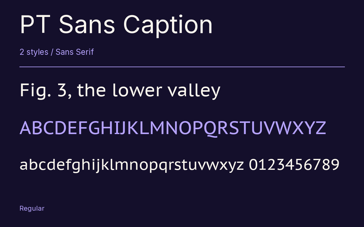PT Sans Caption type specimen with letters and figures