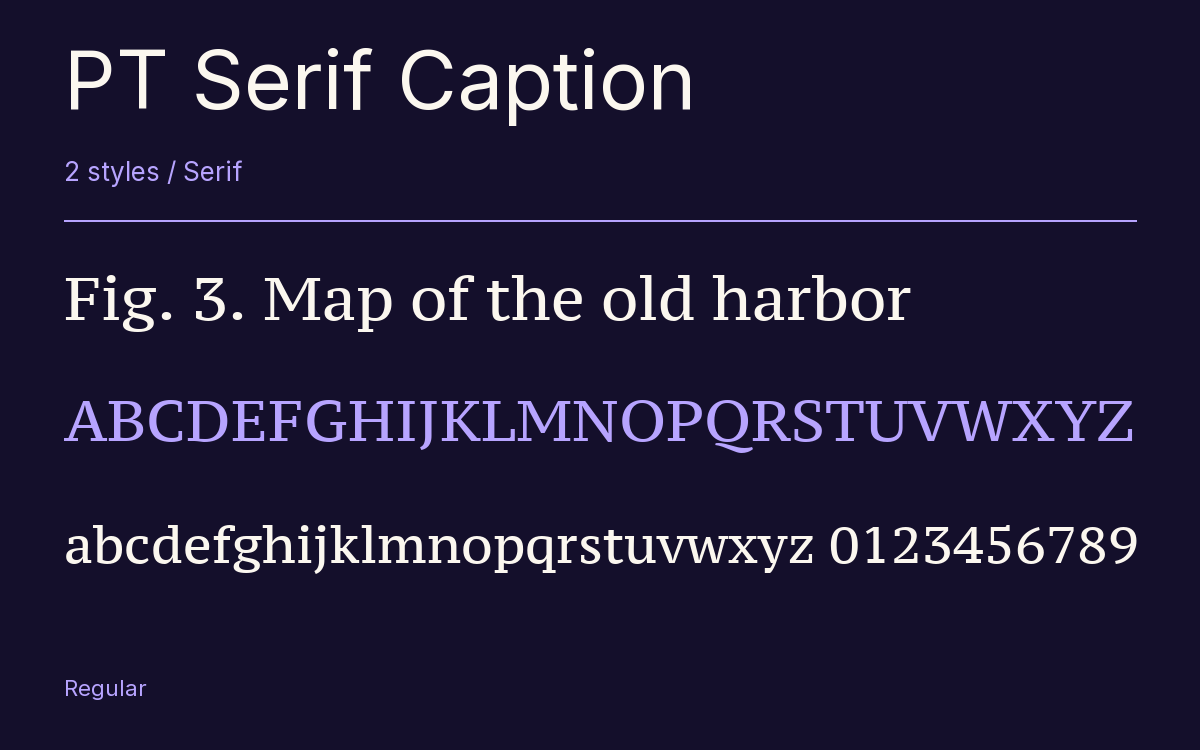 PT Serif Caption type specimen with letters and figures