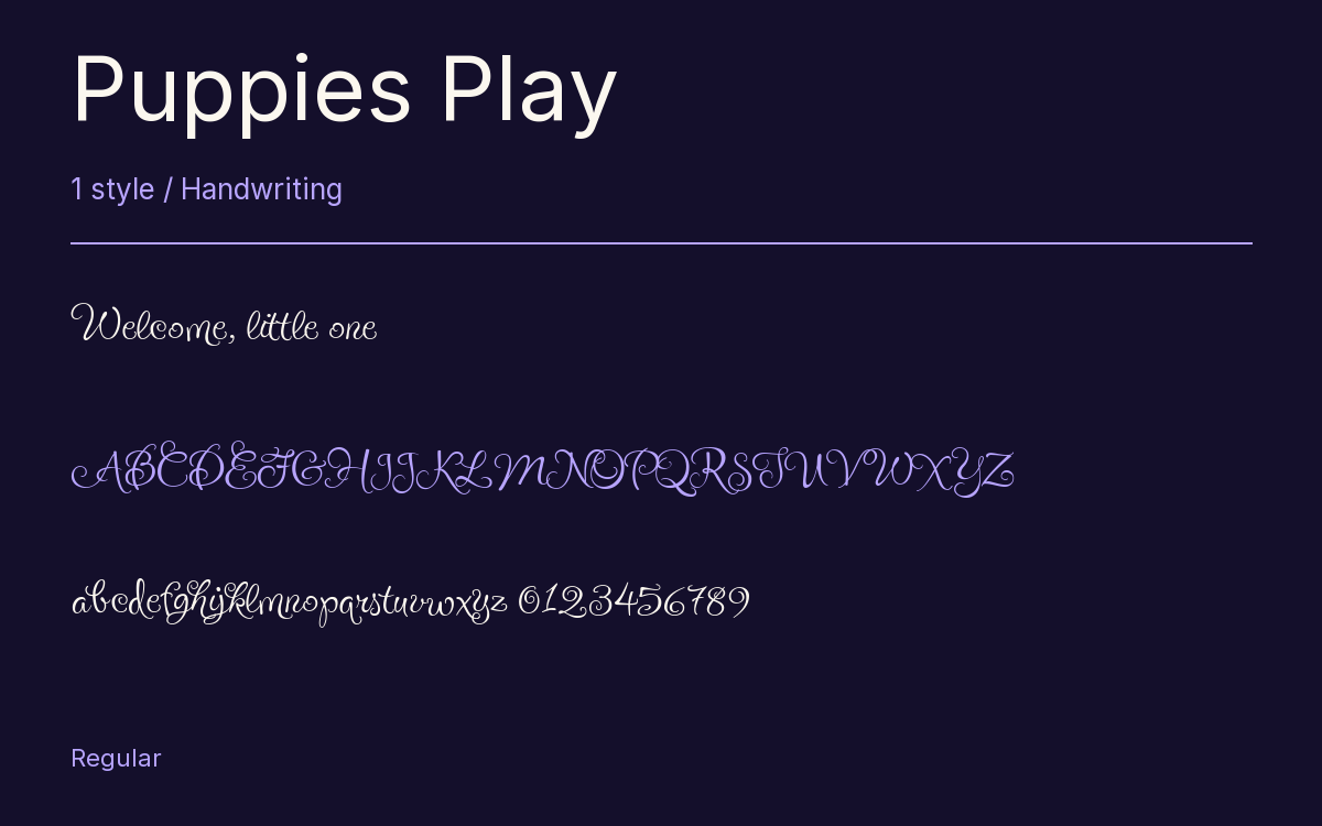 Puppies Play type specimen with letters and figures