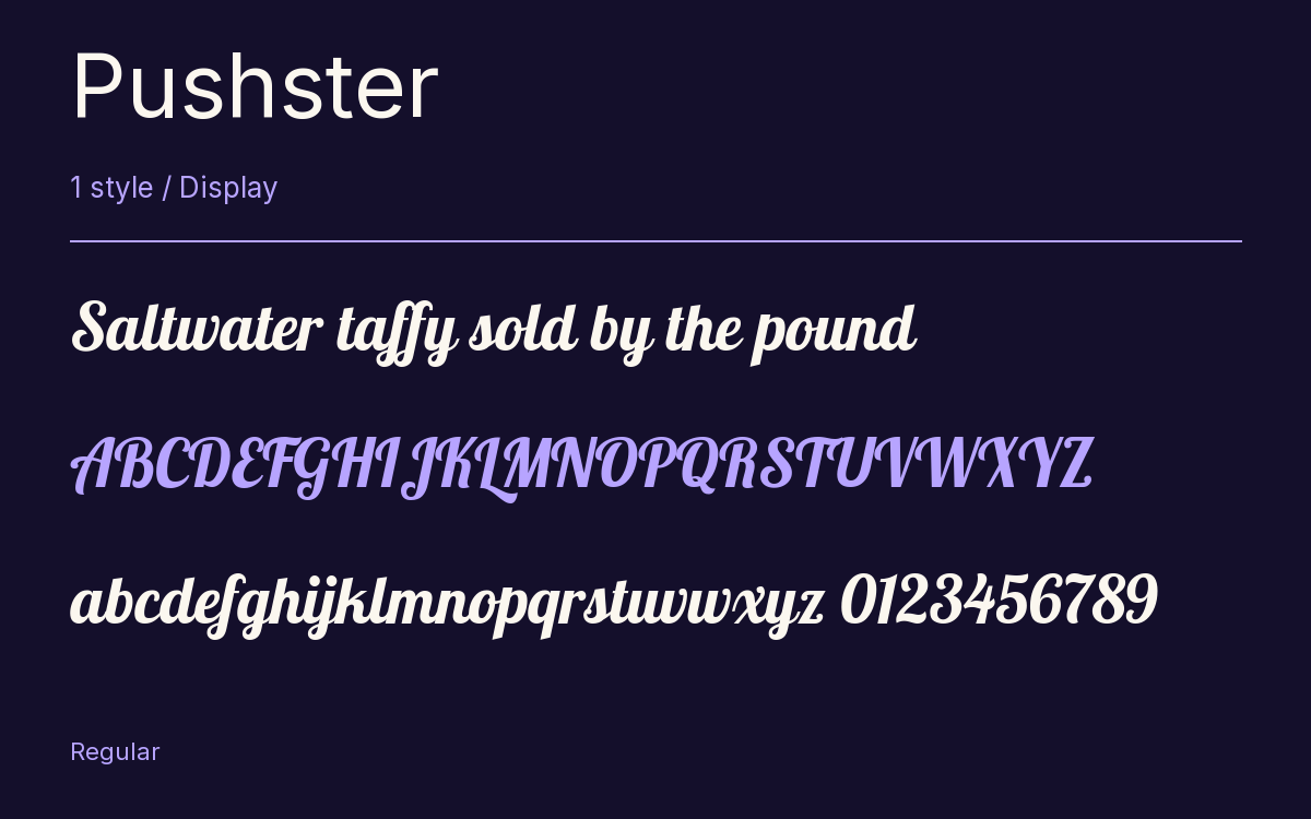 Pushster type specimen with letters and figures