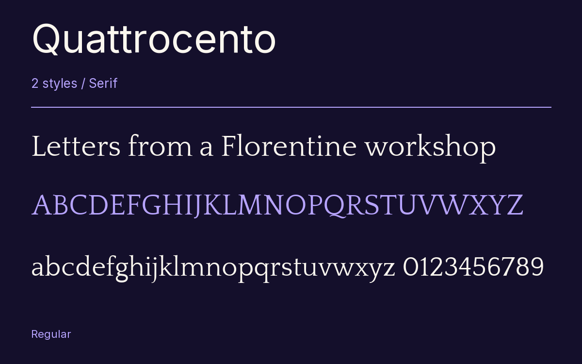 Quattrocento type specimen with letters and figures