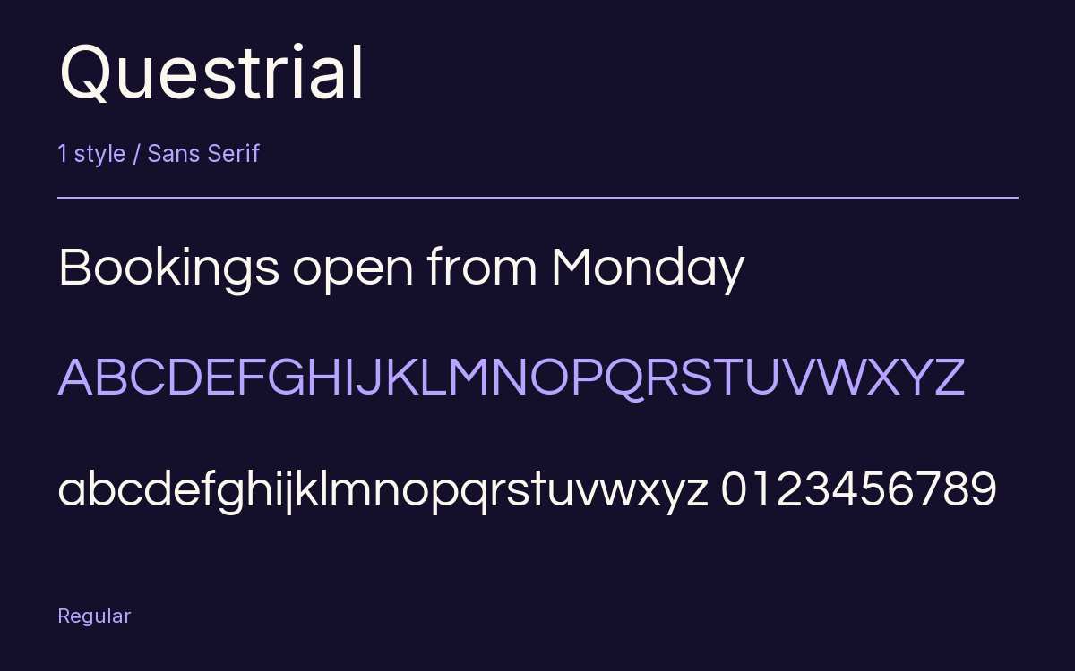 Questrial type specimen with letters and figures