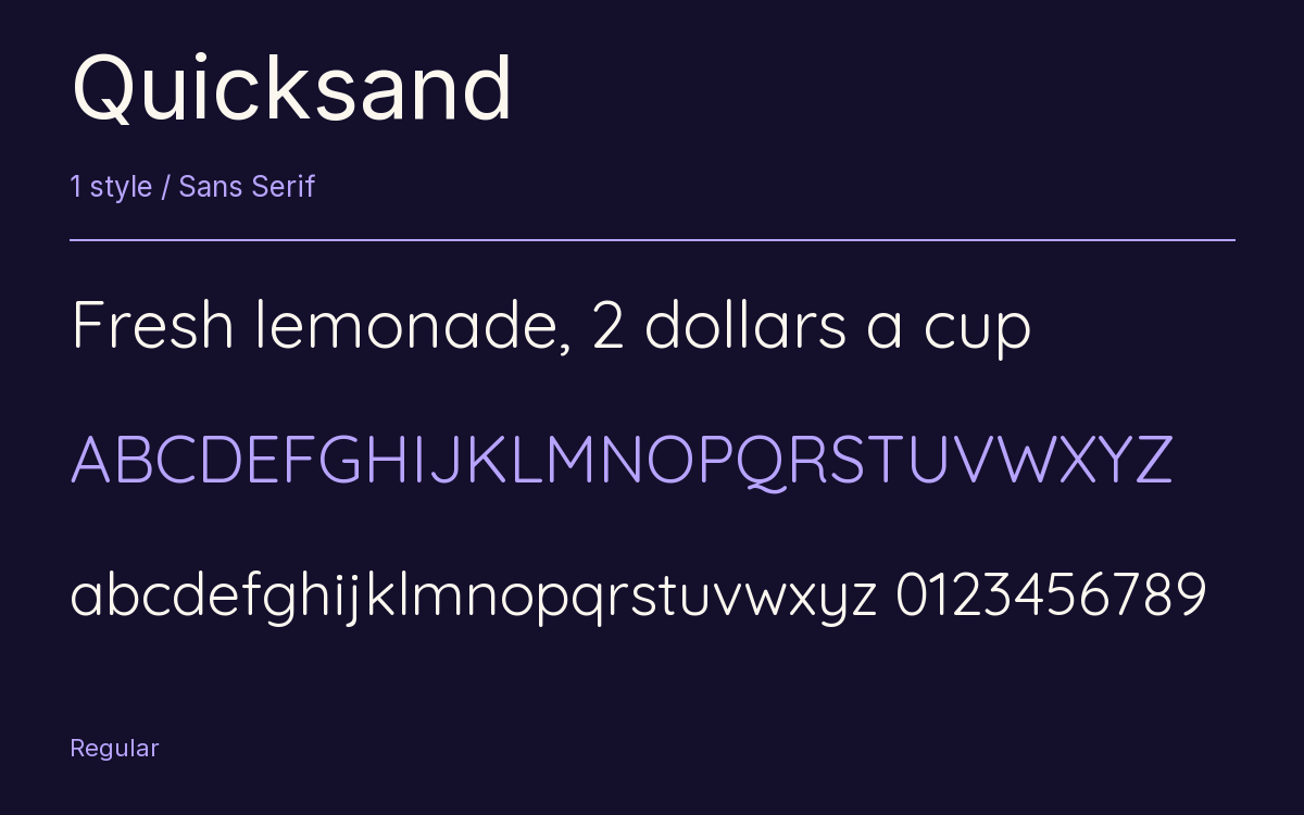 Quicksand type specimen with letters and figures