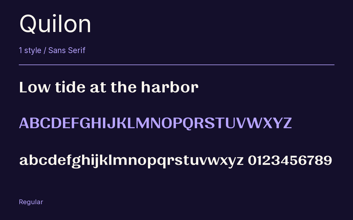 Quilon type specimen with letters and figures