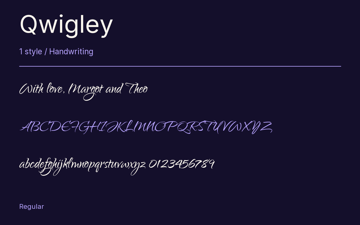 Qwigley type specimen with letters and figures