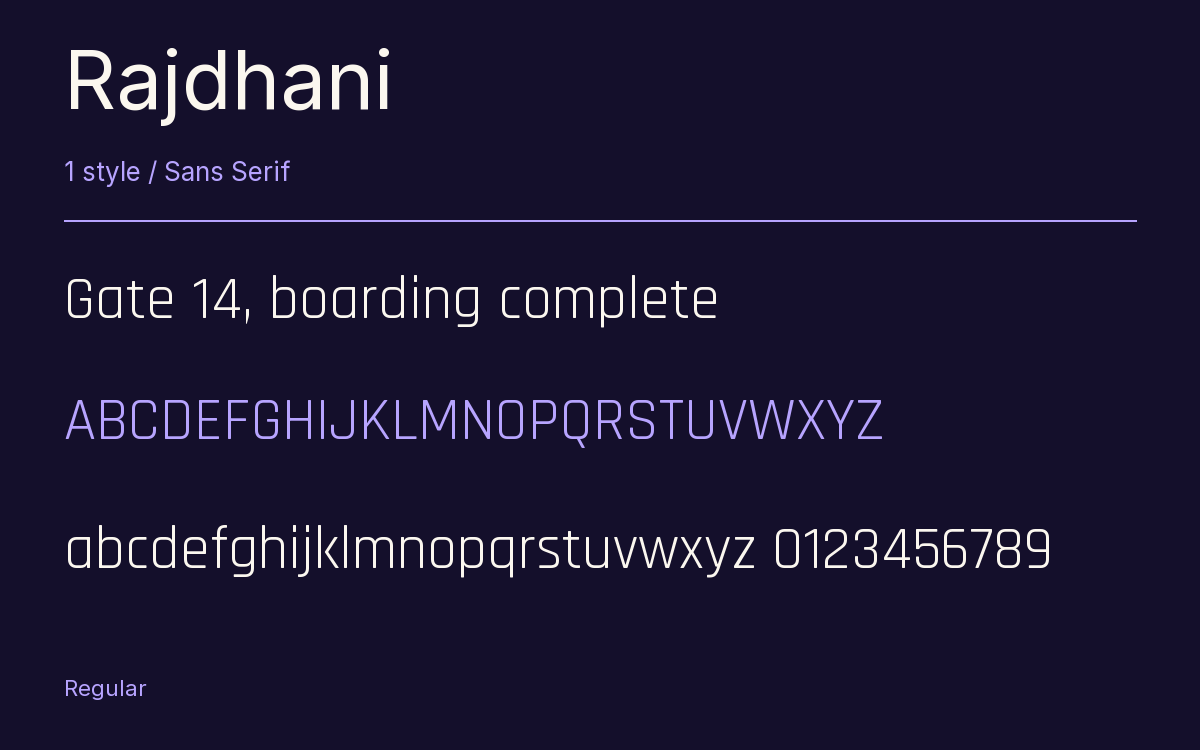 Rajdhani type specimen with letters and figures
