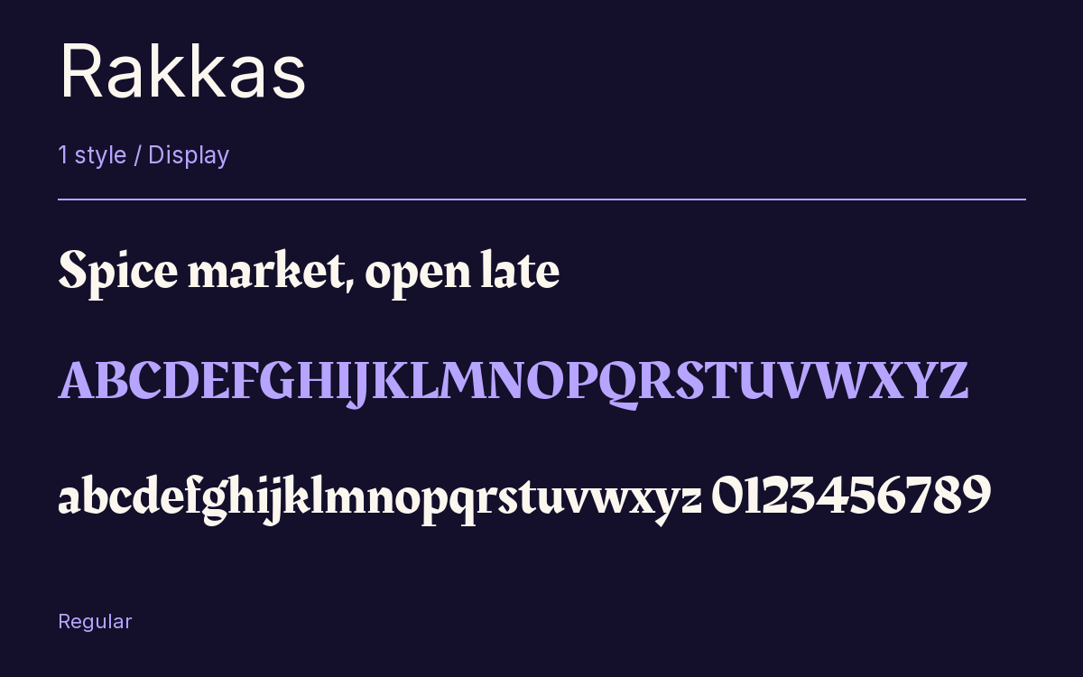 Rakkas type specimen with letters and figures