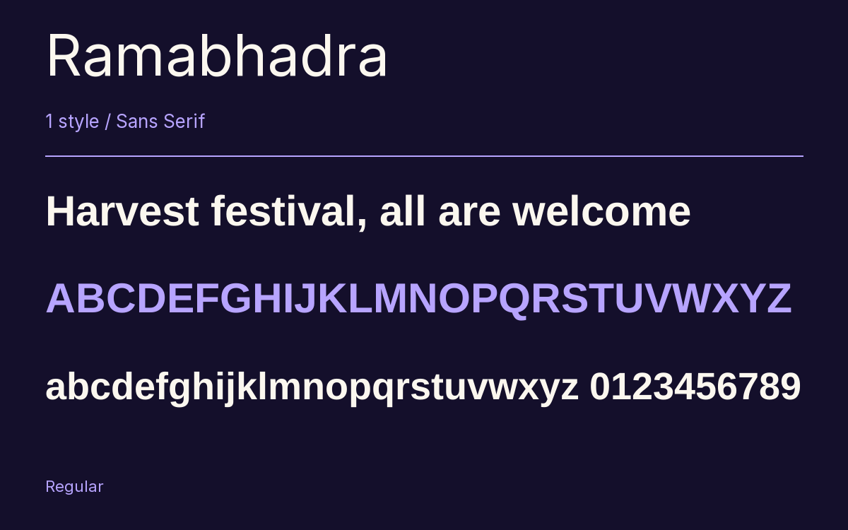 Ramabhadra type specimen with letters and figures