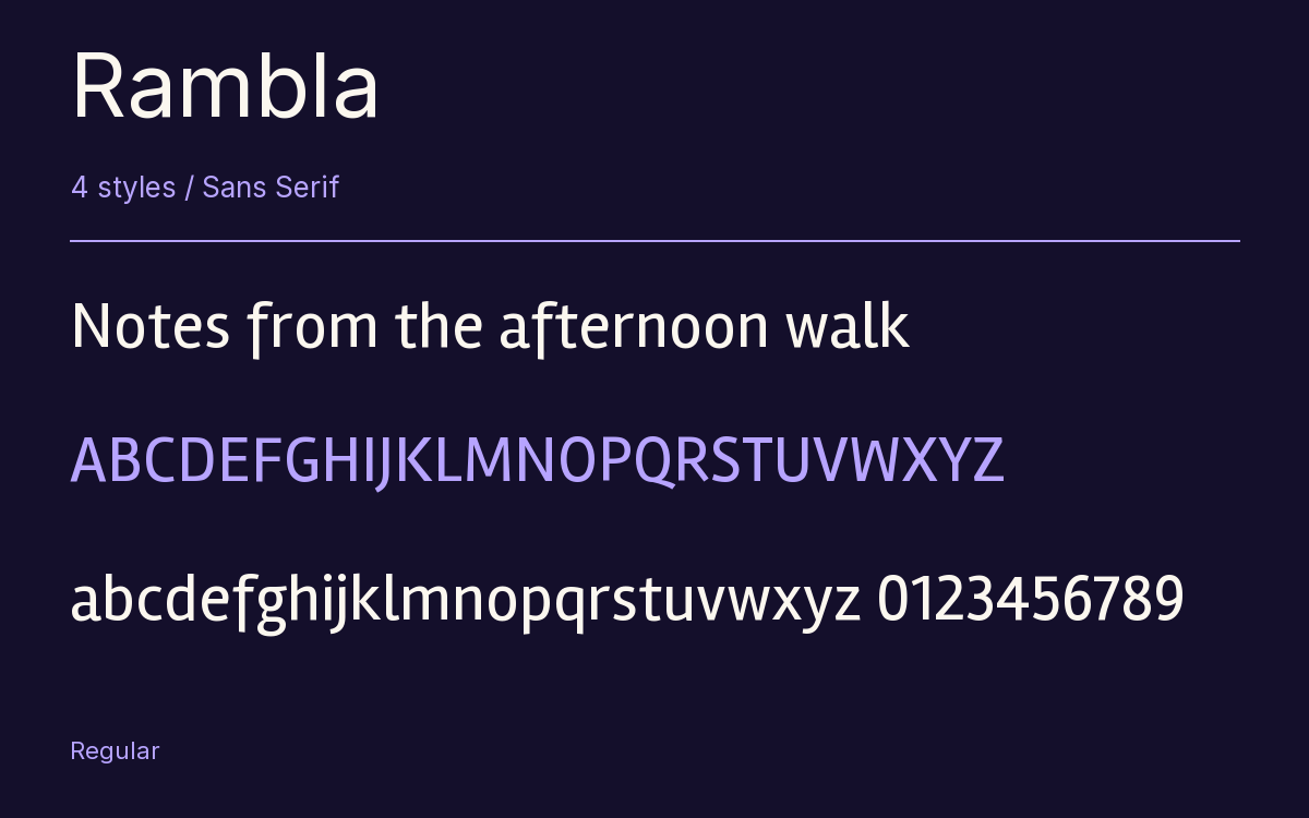 Rambla type specimen with letters and figures