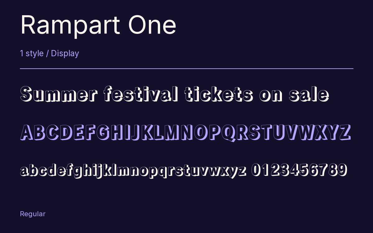 Rampart One type specimen with letters and figures