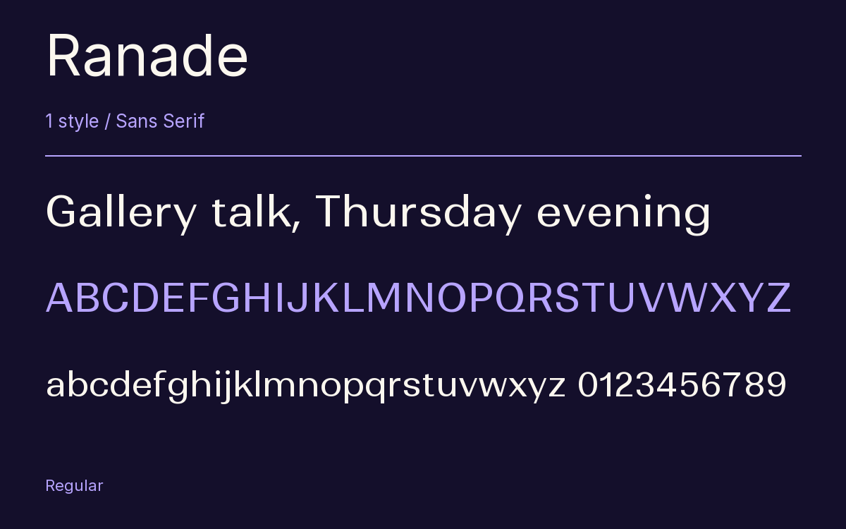 Ranade type specimen with letters and figures