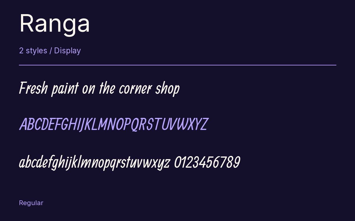 Ranga type specimen with letters and figures