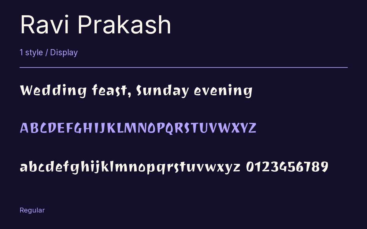Ravi Prakash type specimen with letters and figures