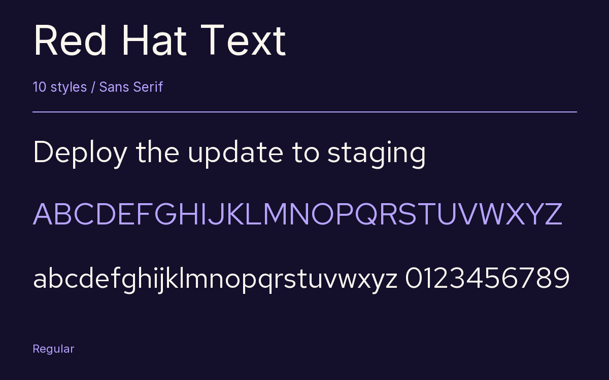 Red Hat Text type specimen with letters and figures