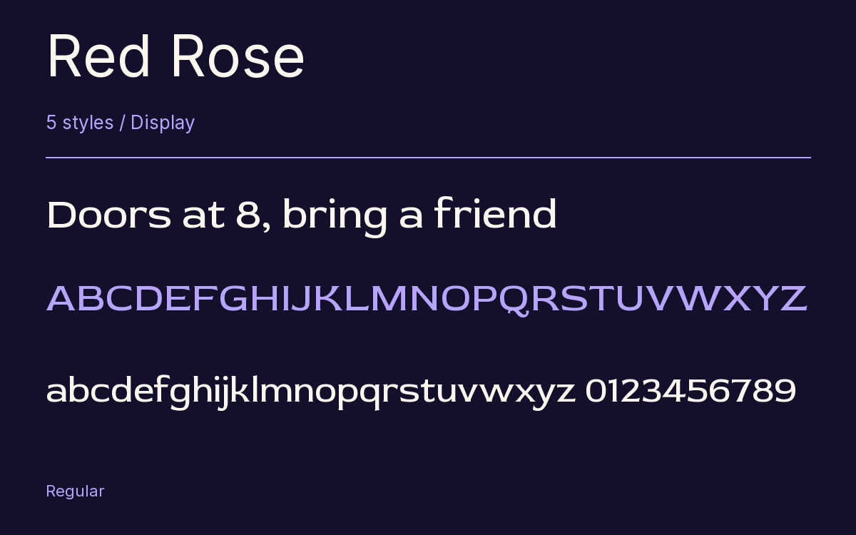 Red Rose type specimen with letters and figures