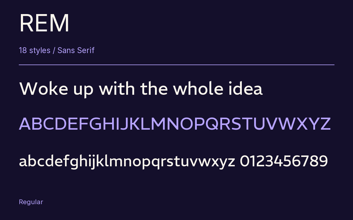 REM type specimen with letters and figures