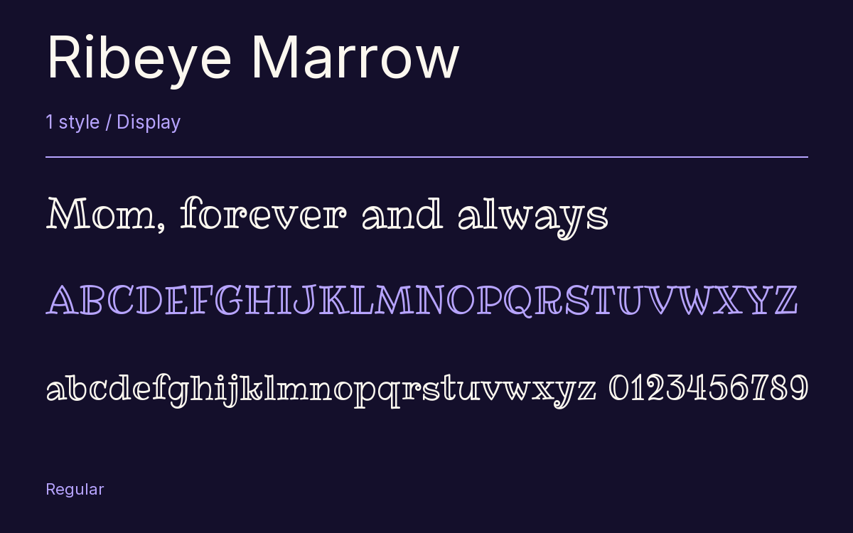 Ribeye Marrow type specimen with letters and figures