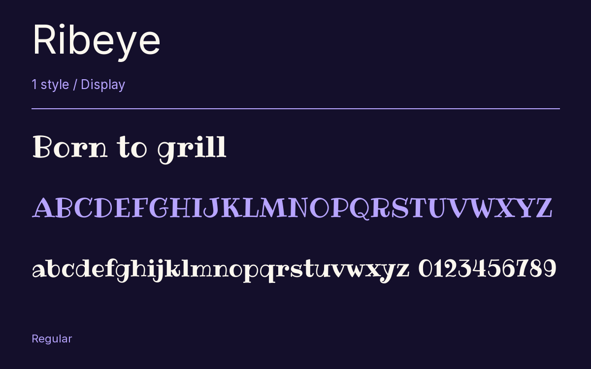 Ribeye type specimen with letters and figures
